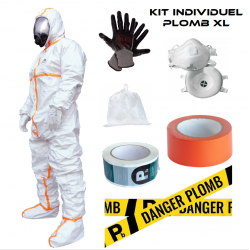 Kit plomb XL combinaison, gants, masques FFP3, sac déchets, ruban adhésif et signalisation Danger Amiante ALD équipement