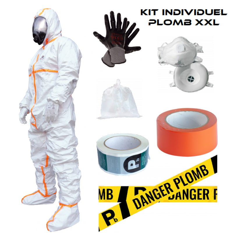 Kit amiante XL combinaison , gants, masques FFP3, sac déchets, ruban adhésif et signalisation Danger Amiante ALD équipement