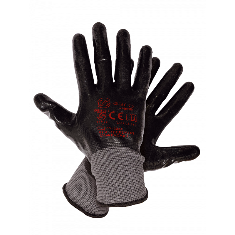 240 Gants de protection AHEROS AEROWATER nitrile noir, norme EN388 pour travaux de désamiantage et manutention ALD Équipement